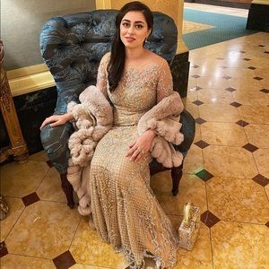 Beaded crystal nude prom dress, perfect for Pakistani/Middle Eastern wedding